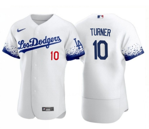 Men's Los Angeles Dodgers #10 Justin Turner 2021 White City Connect Flex Base Stitched Baseball Jersey Men's Los Angeles Dodgers #10 Justin Turner 2021 White City Connect Flex Base Stitched Baseball Jersey